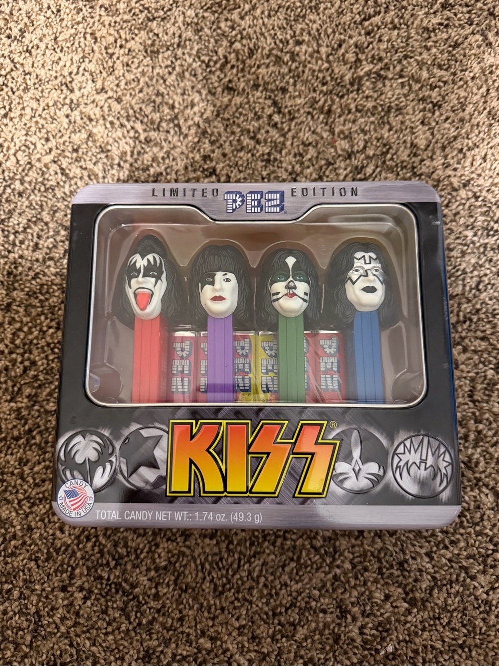 KISS Kids Trading Card PEZ Dispenser Set - Red, Purple, Green, Blue